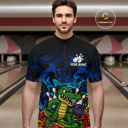 Colorful Funny Alligator Bowling Shirts for Men Custom Bowling Team Jersey, Gift For Bowlers NQS11755