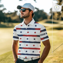 Load image into Gallery viewer, Red, White and Blue stars pattern Men golf polo shirts Custom patriotic golf attire for mens NQS9980