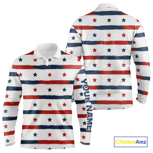 Red, White and Blue stars pattern Men golf polo shirts Custom patriotic golf attire for mens NQS9980