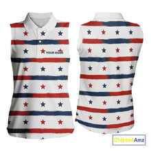 Load image into Gallery viewer, Red, White and Blue stars pattern Women sleeveless golf polo shirt Custom patriotic ladies golf attire NQS9980