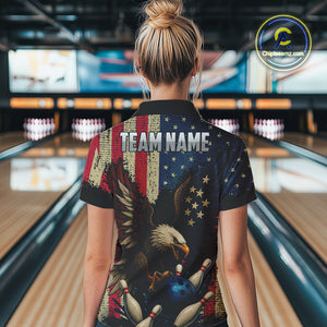 Vintage American Flag Eagle Bowling Shirt For Women Custom Patriotic Retro Team bowling jerseys NQS10475