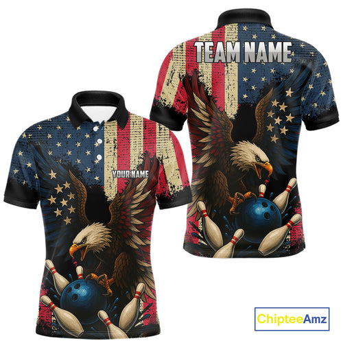 Vintage American Flag Eagle Bowling Shirt For Mens Custom Patriotic Retro Team bowling jerseys NQS10475