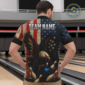 Vintage American Flag Eagle Bowling Shirt For Mens Custom Patriotic Retro Team bowling jerseys NQS10475