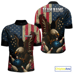 Vintage American Flag Eagle Bowling Shirt For Mens Custom Patriotic Retro Team bowling jerseys NQS10475