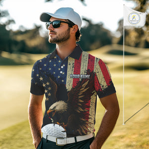 Vintage American Flag Eagle Mens Golf Polo Shirt Custom Patriotic Retro Team golf attire for men NQS10476