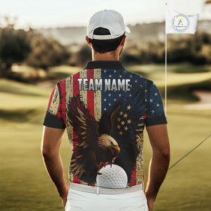 Vintage American Flag Eagle Mens Golf Polo Shirt Custom Patriotic Retro Team golf attire for men NQS10476