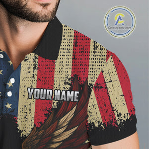 Vintage American Flag Eagle Mens Golf Polo Shirt Custom Patriotic Retro Team golf attire for men NQS10476