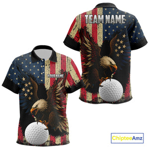 Vintage American Flag Eagle Kid Golf Polo Shirt Custom Patriotic Retro Team golf attire for Kid NQS10476