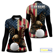 Load image into Gallery viewer, Vintage American Flag Eagle Women Golf Polo Shirt Custom Patriotic Retro Team golf attire for ladies NQS10476