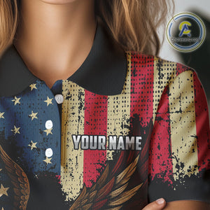 Vintage American Flag Eagle Women Golf Polo Shirt Custom Patriotic Retro Team golf attire for ladies NQS10476