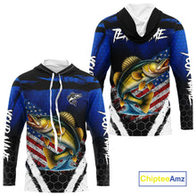 Load image into Gallery viewer, Walleye fishing American Flag Custom patriotic long sleeve team Walleye fishing shirts | Blue NQS10686