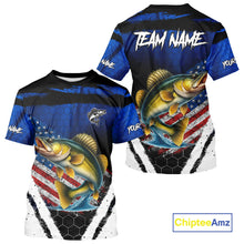 Load image into Gallery viewer, Walleye fishing American Flag Custom patriotic long sleeve team Walleye fishing shirts | Blue NQS10686