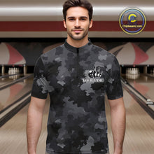 Load image into Gallery viewer, Bowling Polo, Quarter Zip shirts For Men Custom bowling ball and pins black camo Bowling Team Jersey NQS10889
