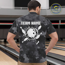 Load image into Gallery viewer, Bowling Polo, Quarter Zip shirts For Men Custom bowling ball and pins black camo Bowling Team Jersey NQS10889