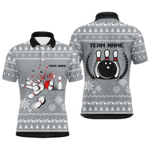 Load image into Gallery viewer, Grey Ugly Christmas pattern Mens Bowling Polo, Quarter zip shirts Custom Xmas Team Bowling Jersey NQS8973