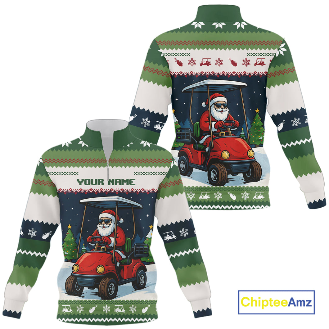 Funny Santa golf ugly Christmas pattern Quarter zip golf sweatshirt custom gifts for the golfer NQS11078