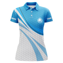 Load image into Gallery viewer, Blue and white Women Golf Polo Shirts Custom ladies blue golf polo golfer gifts NQS9206