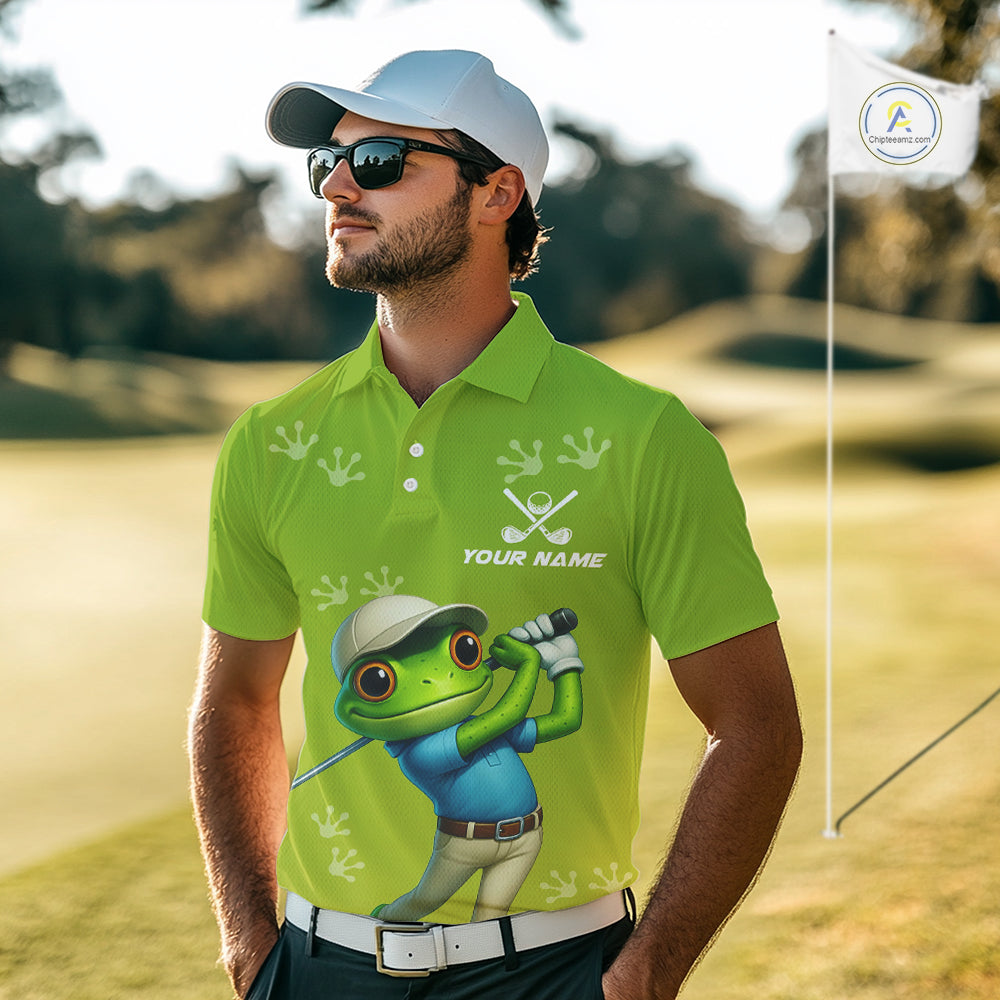 Funny Frog Golf polo shirt for men Custom Green mens golf top, personalized golf gifts NQS11280