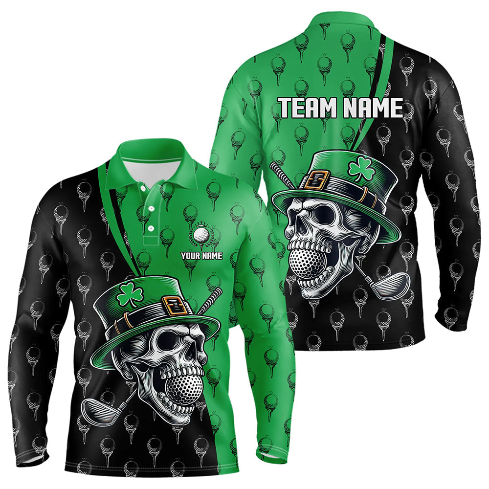 Personalized Black and Green Camo Skull Men golf polo shirts Custom St Patrick Day mens golf wear NQS9566