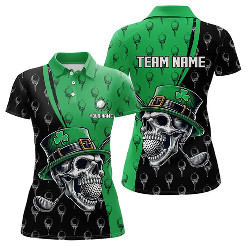 Personalized Black and Green Camo Skull Women golf polo shirts Custom St Patrick Day ladies golf wear NQS9566