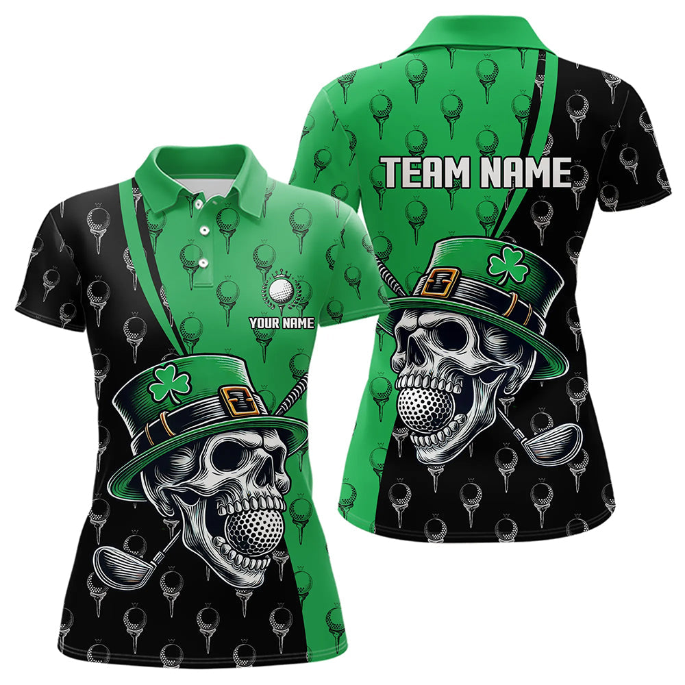Personalized Black and Green Camo Skull Women golf polo shirts Custom St Patrick Day ladies golf wear NQS9566