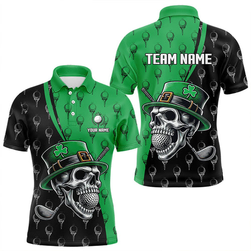Personalized Black and Green Camo Skull Men golf polo shirts Custom St Patrick Day mens golf wear NQS9566