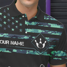 Load image into Gallery viewer, Personalized Turquoise camo American flag Custom Bowling Team Shirts For Mens, Bowling League Jersey NQS9725