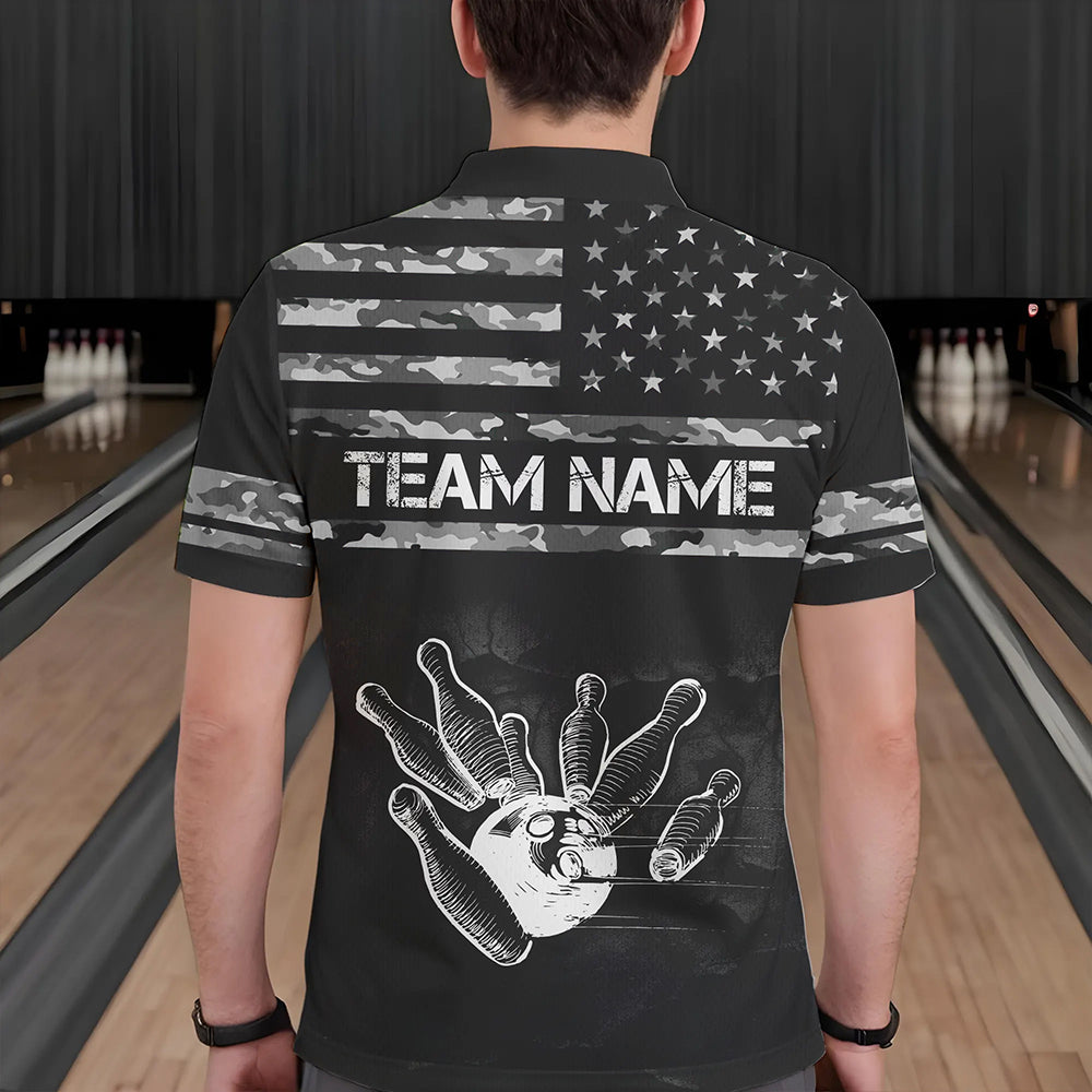 Personalized Black and White camo American flag Custom Bowling Team Shirts For Men Bowling Jersey NQS9726