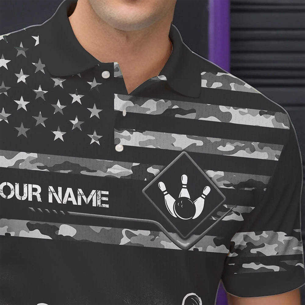 Personalized Black and White camo American flag Custom Bowling Team Shirts For Men Bowling Jersey NQS9726