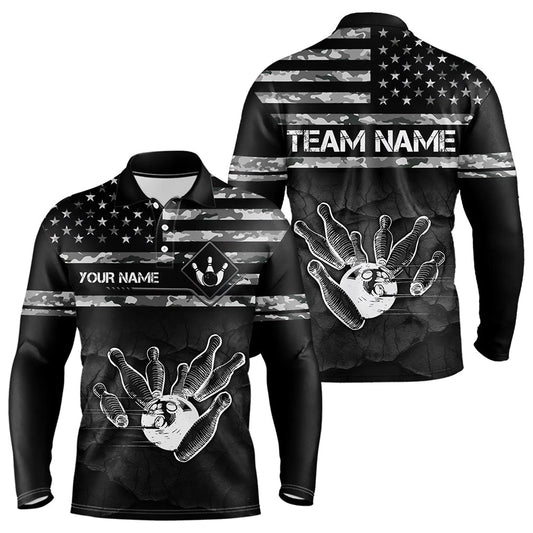 Personalized Black and White camo American flag Custom Bowling Team Shirts For Men Bowling Jersey NQS9726