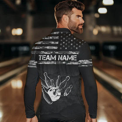 Personalized Black and White camo American flag Custom Bowling Team Shirts For Men Bowling Jersey NQS9726