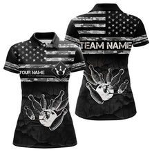 Load image into Gallery viewer, Personalized Black and White camo American flag Custom Bowling Team Shirts For Women Bowling Jersey NQS9726