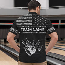 Load image into Gallery viewer, Personalized Black and White camo American flag Custom Bowling Team Shirts For Men Bowling Jersey NQS9726