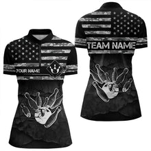 Load image into Gallery viewer, Personalized Black and White camo American flag Custom Bowling Team Shirts For Women Bowling Jersey NQS9726