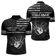 Load image into Gallery viewer, Personalized Black and White camo American flag Custom Bowling Team Shirts For Men Bowling Jersey NQS9726