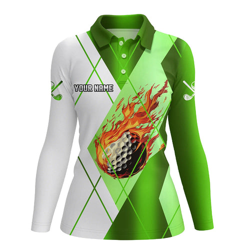 Green and White argyle pattern flame golf ball Women golf polo shirts custom ladies golf outfits NQS8301