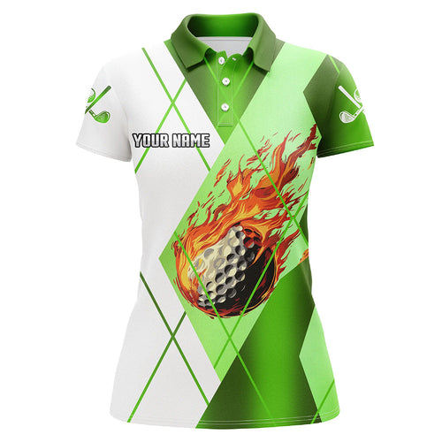 Green and White argyle pattern flame golf ball Women golf polo shirts custom ladies golf outfits NQS8301