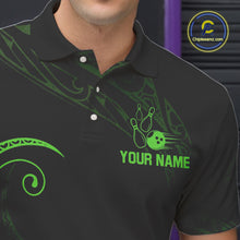 Load image into Gallery viewer, Black and Green Tribal Pattern Bowling Polo, Quarter Zip shirts For Men Custom Team Bowling Jerseys NQS10484