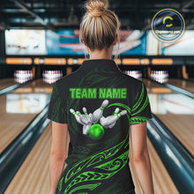 Load image into Gallery viewer, Black and Green Tribal Pattern Bowling Polo, Quarter Zip shirts For Women Custom Team Bowling Jerseys NQS10484