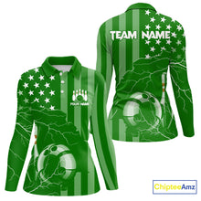 Load image into Gallery viewer, Personalized Green American flag Lightning thunder Custom Bowling Team Shirt For Women Bowling Jersey NQS10487