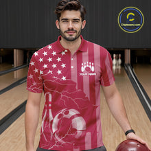 Load image into Gallery viewer, Personalized Pink American flag Lightning thunder Custom Bowling Team Shirts For Mens Bowling Jersey NQS10488