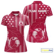 Load image into Gallery viewer, Personalized Pink American flag Lightning thunder Custom Bowling Team Shirt For Women Bowling Jersey NQS10488