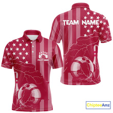 Load image into Gallery viewer, Personalized Pink American flag Lightning thunder Custom Bowling Team Shirts For Mens Bowling Jersey NQS10488