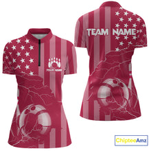 Load image into Gallery viewer, Personalized Pink American flag Lightning thunder Custom Bowling Team Shirt For Women Bowling Jersey NQS10488