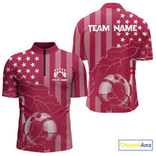 Load image into Gallery viewer, Personalized Pink American flag Lightning thunder Custom Bowling Team Shirts For Mens Bowling Jersey NQS10488