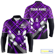 Load image into Gallery viewer, Purple Plaid pattern Bowling shirts For Men Custom Team Bowling Jersey Xmas Gift For Bowlers NQS10494