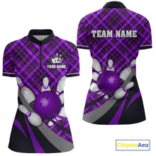 Load image into Gallery viewer, Purple Plaid pattern Bowling shirts For Women Custom Team Bowling Jersey Xmas Gift For Bowlers NQS10494