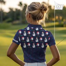 Load image into Gallery viewer, Blue Christmas Plaid pattern snowman Golf Polo Shirts For Women custom Christmas ladies golf attire NQS10902