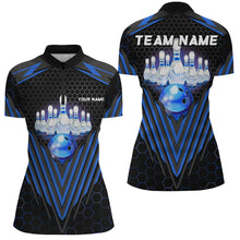 Load image into Gallery viewer, Black and Blue Women Bowling Polo, Quarter zip shirts Custom Team Bowling Jerseys, Bowling uniforms NQS8976