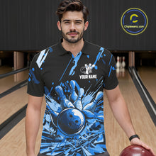 Load image into Gallery viewer, Blue bowling jerseys Bowling Polo, 1/4 Zip Shirt for Men Custom Bowling Team shirts for bowlers NQS11083